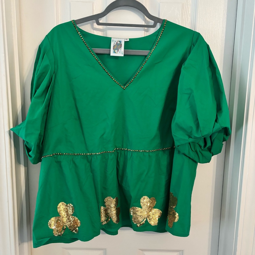 Queen of Sparkles Shamrock Peplum Top